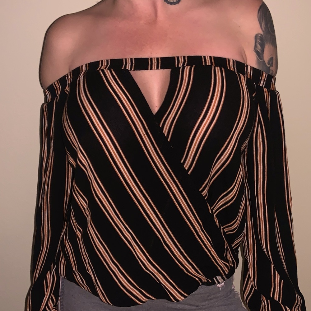 Of the shoulder striped shirt